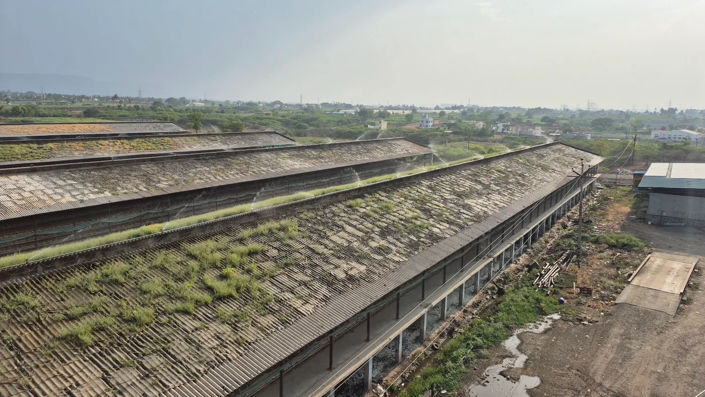 Operations yard and shed roofs viewed from above